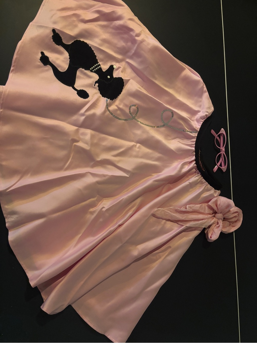 Pink Satin Poodle Skirt with Black Appliqué